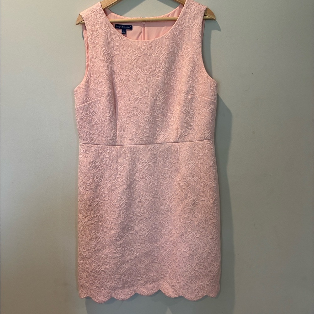 RSVP by Talbots Light Pink Textured Scalloped Sheath Dress-knee length